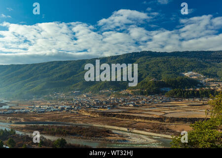 The city of Bumthang in eastern Bhutan Stock Photo