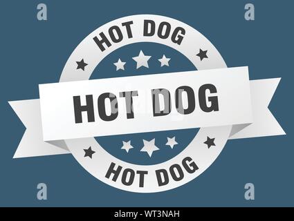 hot dog ribbon. hot dog round white sign. hot dog Stock Vector