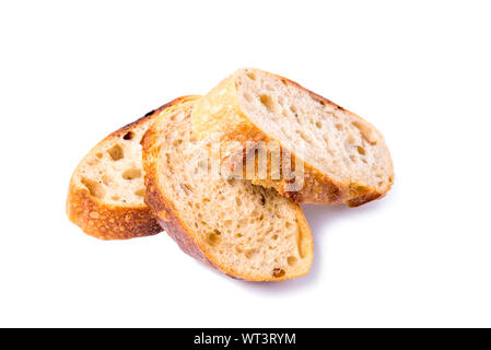Three pieces of white bread on a white background. Stock Photo