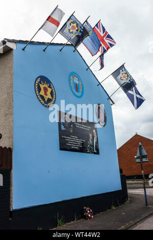 Political murals from the Ulster defence union. Belfast, Ulster, Northern Ireland, United Kingdom, UK, Europe.