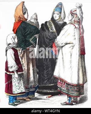 women in russian traditional clothes with pancake and round cracknel ...