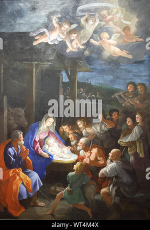 The Adoration of the Shepherds by Italian Baroque painter Guido Reni at the National Gallery, London, UK Stock Photo