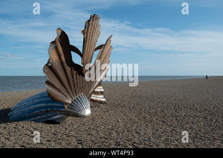 Scallop shell sculpture at Aldeburgh beach, Suffolk Stock Photo