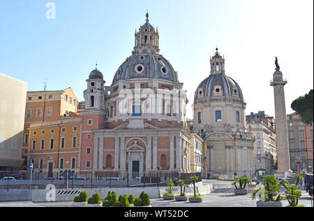 Venice square and church of Santa Maria de Loreto domes in Rome Stock Photo