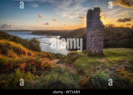 High tide at Three Cliffs Valley Stock Photo