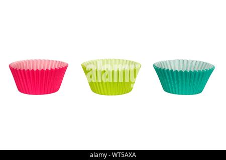 Set of colorful muffin cups on white background Stock Photo