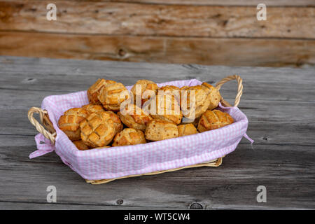 traditional hungarian bakery pastry pogacsa in a basket Stock Photo