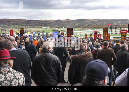 Crowds gather at the world famous Cheltenham festival. The Uk's premier National Hunt race meeting and a mecca for an army of traveling Irish fans Stock Photo