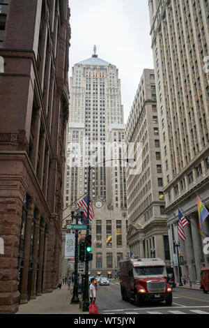 lasalle street canyon looking towards the chicago board of trade building Chicago Illinois USA Stock Photo