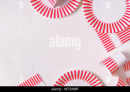 Eco-friendly disposable paper tableware. Party, picnic or bbq concept. Stock Photo