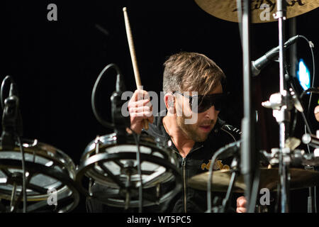 Oslo, Norway. 10th, September 2019.The Norwegian electronic rock band Datarock performs a live concert at Youngs in Oslo. Here drummer Øyvind Solheim is seen live on stage. (Photo credit: Gonzales Photo - Per-Otto Oppi). Stock Photo