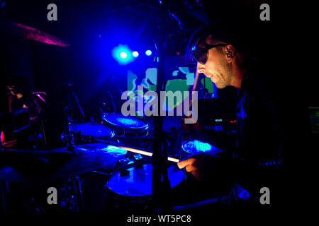 Oslo, Norway. 10th, September 2019.The Norwegian electronic rock band Datarock performs a live concert at Youngs in Oslo. Here drummer Øyvind Solheim is seen live on stage. (Photo credit: Gonzales Photo - Per-Otto Oppi). Stock Photo