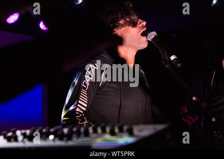 Oslo, Norway. 10th, September 2019.The Norwegian electronic rock band Datarock performs a live concert at Youngs in Oslo. Here singer and musician Fredrik Saroea is seen live on stage. (Photo credit: Gonzales Photo - Per-Otto Oppi). Stock Photo