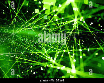 Green glowing connection lines with particles, new technology, big data, computer generated abstract background Stock Photo