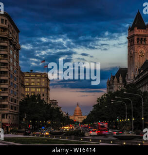 Evening view down Pennsylvania Avenue towards Capitol building in the background, Washington DC Stock Photo
