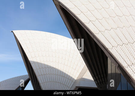 Sydney Opera House Roof Sails Close Up Detail Abstract. Blue Sky. Daytime. Stock Photo