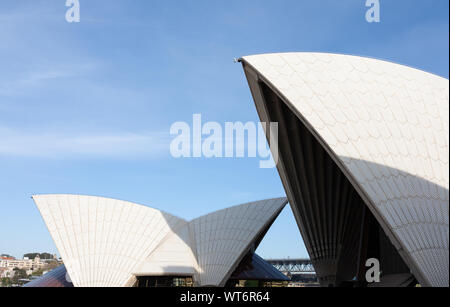 Sydney Opera House Roof Sails Close Up Detail Abstract. Blue Sky. Daytime. Stock Photo