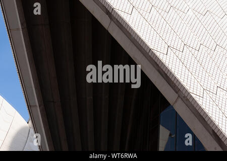 Sydney Opera House Roof Sails Close Up Detail Abstract. Blue Sky. Daytime. Stock Photo