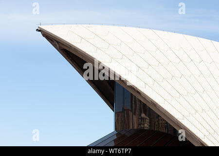 Sydney Opera House Roof Sails Close Up Detail Abstract. Blue Sky. Daytime. Stock Photo