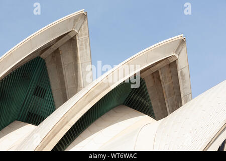 Sydney Opera House Roof Sails Close Up Detail Abstract. Blue Sky. Daytime. Stock Photo