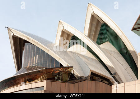 Sydney Opera House Roof Sails Close Up Detail Abstract. Blue Sky. Daytime. Stock Photo