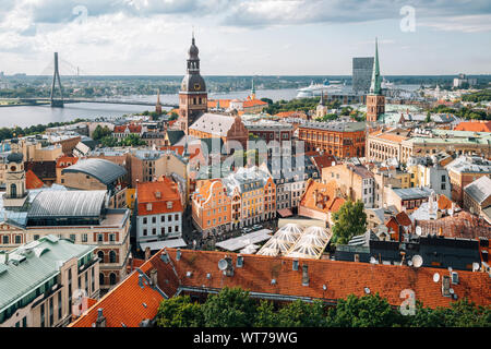Riga old town panoramic view from St. Peter's Church observatory in Latvia Stock Photo