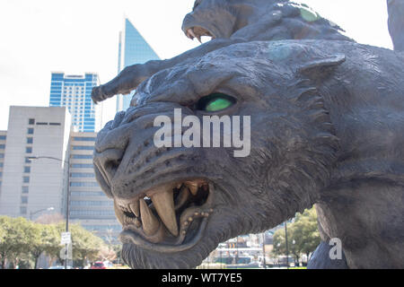 Charlotte, USA - February 24, 2019: View of panther sculptures at the Bank of America Stadium in Charlotte, USA. The stadium is a football stadium wit Stock Photo