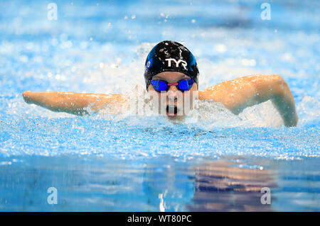Great Britain's Toni Shaw competes in the Women's 100m Butterfly S9 Heats during day three of the World Para Swimming Allianz Championships at The London Aquatic Centre, London. Stock Photo