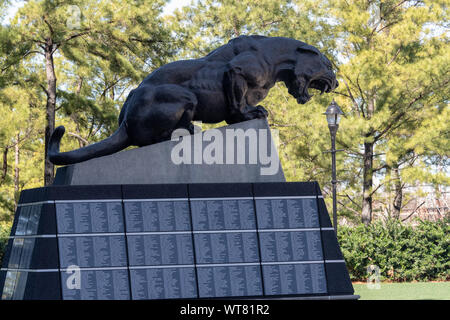 Charlotte, USA - February 24, 2019: View of panther sculptures at the Bank of America Stadium in Charlotte, USA. The stadium is a football stadium wit Stock Photo