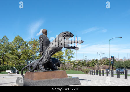 Charlotte, USA - February 24, 2019: View of panther sculptures at the Bank of America Stadium in Charlotte, USA. The stadium is a football stadium wit Stock Photo