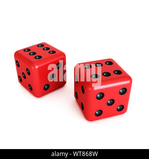 Red dice, both showing six or a pair of sixes Stock Photo
