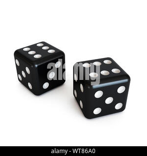 Black dice, pair, both showing six or a pair of sixes Stock Photo