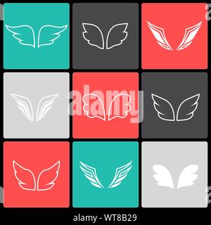Wings icon set birds and angel Stock Vector