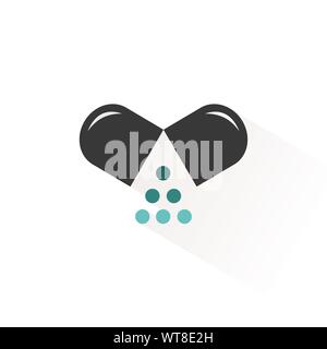 Opened pill. Flat color icon with beige shade. Pharmacy vector illustration Stock Vector
