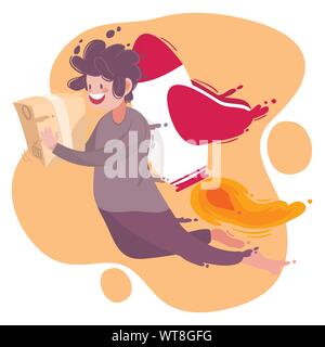 rocket man flying delivery package Stock Vector