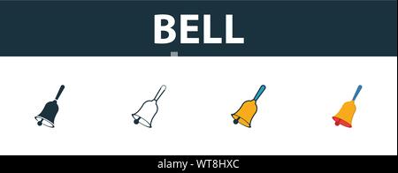 Bell icon set. Four elements in diferent styles from school icons collection. Creative bell icons filled, outline, colored and flat symbols Stock Vector