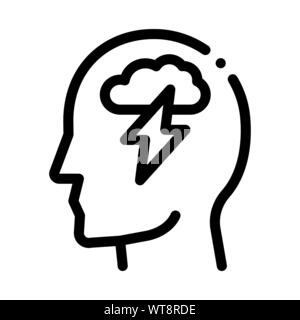 Raining Lightning Cloud In Silhouette Mind Vector Stock Vector