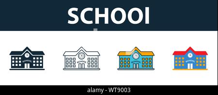 School icon set. Four elements in diferent styles from school icons collection. Creative school icons filled, outline, colored and flat symbols Stock Vector