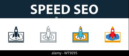 Speed Seo icon set. Four elements in diferent styles from seo icons collection. Creative speed seo icons filled, outline, colored and flat symbols Stock Vector