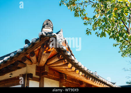 Korean traditional wooden roof at Gyochon Hanok Village in Gyeongju ...