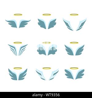 Wings icon set birds and angel Stock Vector