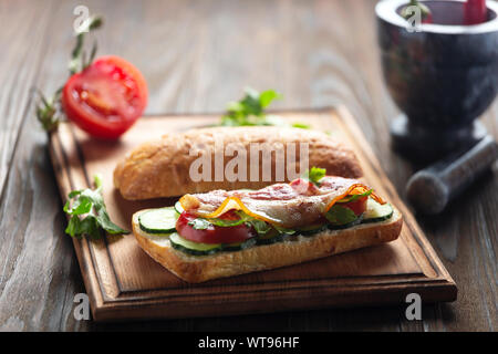 flat lay, salami cheese, fresh vegetables, burger, delicious fresh, delicious burger, grilled bacon, salad, bacon mozzarella Stock Photo