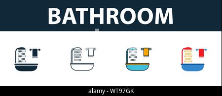 Bathroom icon set. Four elements in diferent styles from real estate icons collection. Creative bathroom icons filled, outline, colored and flat Stock Vector