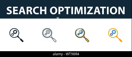 Search Optimization icon set. Four elements in diferent styles from seo icons collection. Creative search optimization icons filled, outline, colored Stock Vector