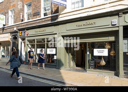 Van Mildert shop store closing down in the town city centre York North Yorkshire England UK United Kingdom GB Great Britain Stock Photo