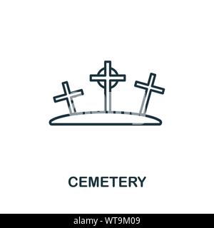 Cemetery outline icon. Thin line style from halloween icons collection. Pixel perfect simple element cemetery icon for web design, apps, software Stock Vector