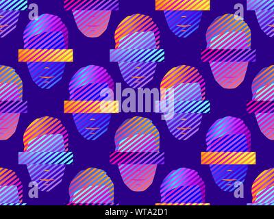 Male faces with stripes and liquid colorful gradient. Zine culture background. Vector illustration Stock Vector