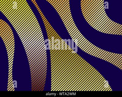 Striped waves with golden gradient on black background. Modern trend background. Vector illustration Stock Vector