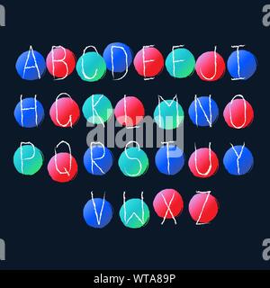 Modern circle font alphabet. Handwritten font letters. Hand lettering font for your design: logo, slogan, decor postcard, greeting, motivation quotes, Stock Vector