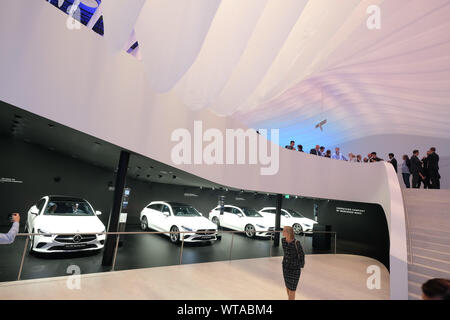 Exhibition stand of carmaker Mercedes Bend at the IAA 2019 international automobile exhibition, Frankfurt am Main, Germany Stock Photo